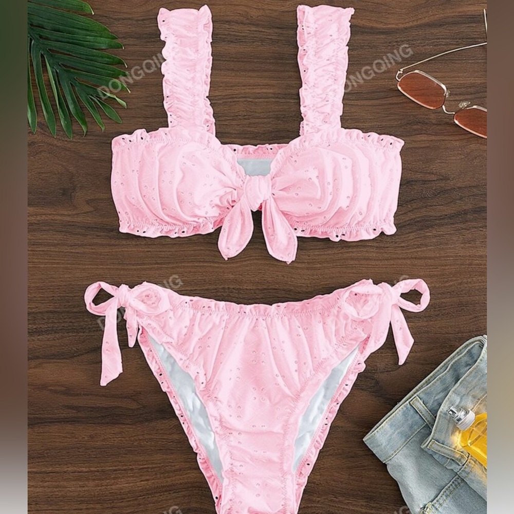 Pink Ruffled Bikini Set. NWT. Sz XL (12/14)